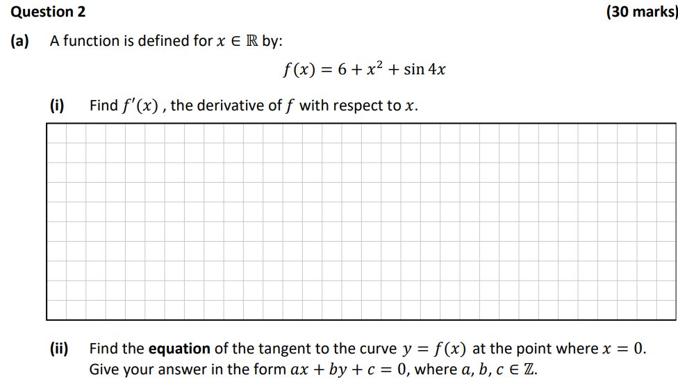 screenshot of inside a question of an exam paper